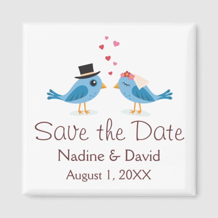 Cute love birds bride and groom save the date refrigerator magnet