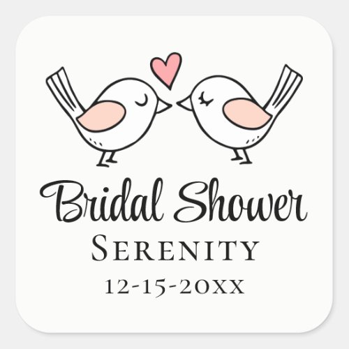 Cute Love Birds Cartoon Lovebirds Bridal Shower  Square Sticker