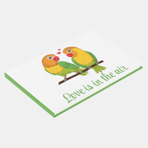 Cute Love Birds Cartoon Lovebirds Green Wedding  Guest Book