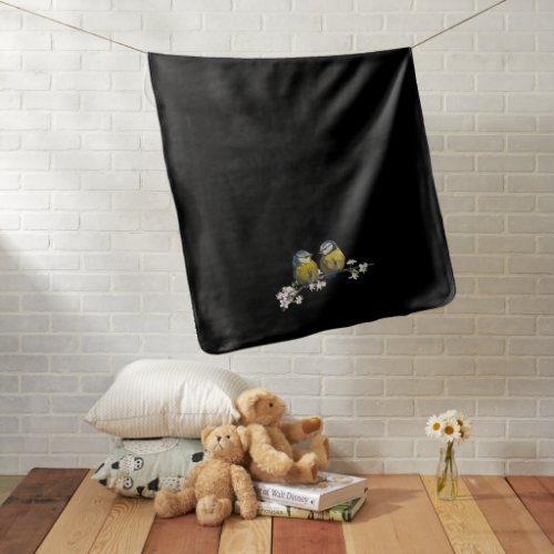 Cute love birds cherry blossom black baby blanket