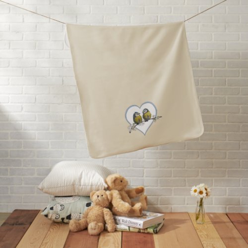 Cute love birds cherry blossom heart beige baby blanket