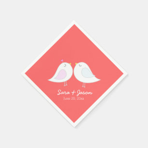 Cute Love Birds Coral Wedding Napkins