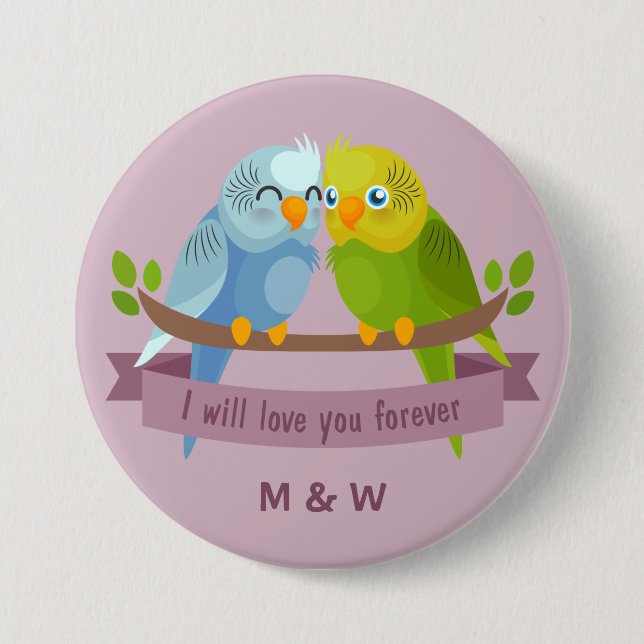Cute Love Birds custom monogram buttons (Front)