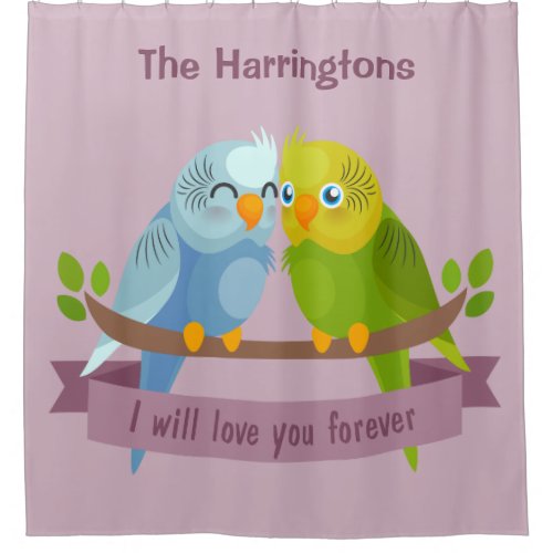 Cute Love Birds custom name shower curtain