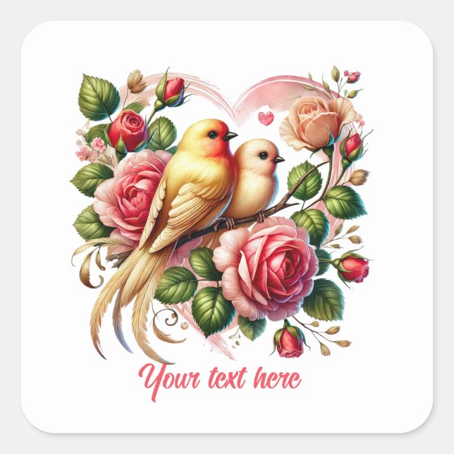 Cute love birds customizable Wedding  Square Sticker (Front)