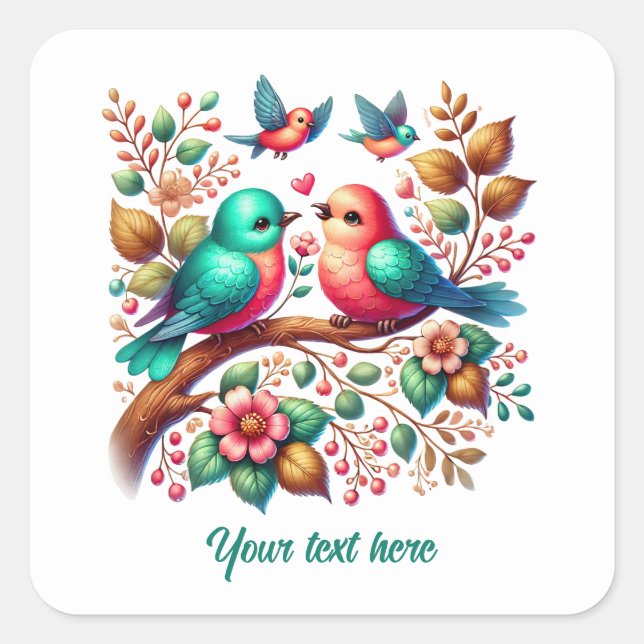 Cute love birds customizable Wedding sticker (Front)