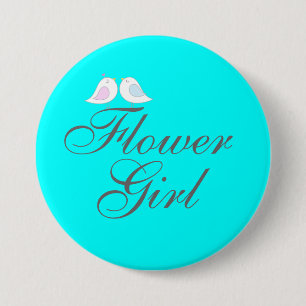 Cute love birds Flower Girl Pinback Button