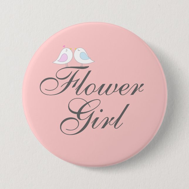 Cute love birds Flower Girl Pinback Button (Front)