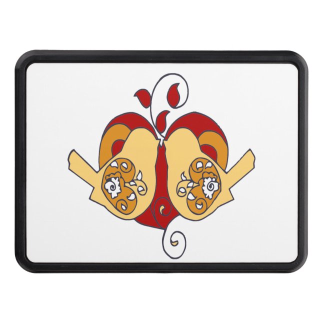 Cute Love Birds & Heart Red Brown design Tow Hitch Cover (Front)