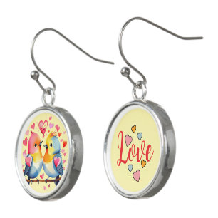 Cute love birds hearts earrings