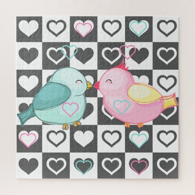Cute Love Birds & Hearts - Romantic - Jigsaw Puzzle (Vertical)