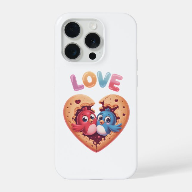Cute Love Birds in a Heart Cookie iPhone Case (Back)