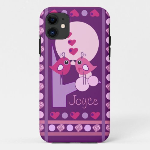 Cute Love Birds iPhone 5 case_mate with Name iPhone 11 Case