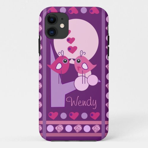Cute Love Birds iPhone 5 case_mate with Name iPhone 11 Case