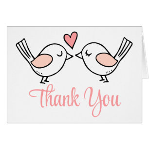 Cute Love Birds Lovebirds Pink Wedding Thank You Cards