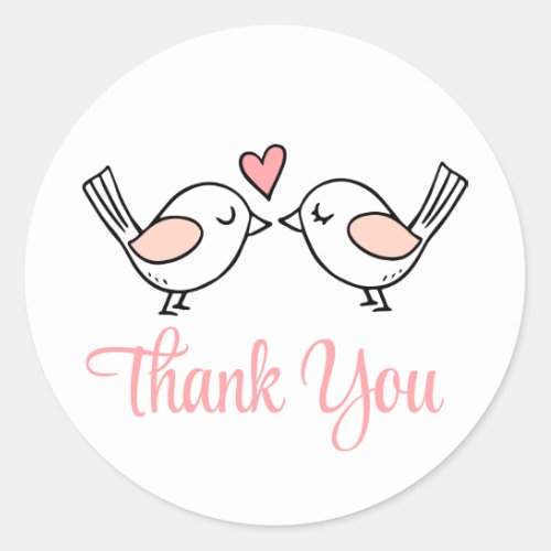 Cute Love Birds Lovebirds Pink Wedding Thank You Classic Round Sticker