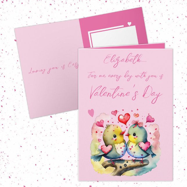 Cute love birds name pink Valentine's Day Card (Creator Uploaded)
