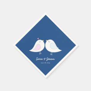 Cute Love Birds on Navy Blue Wedding Napkins