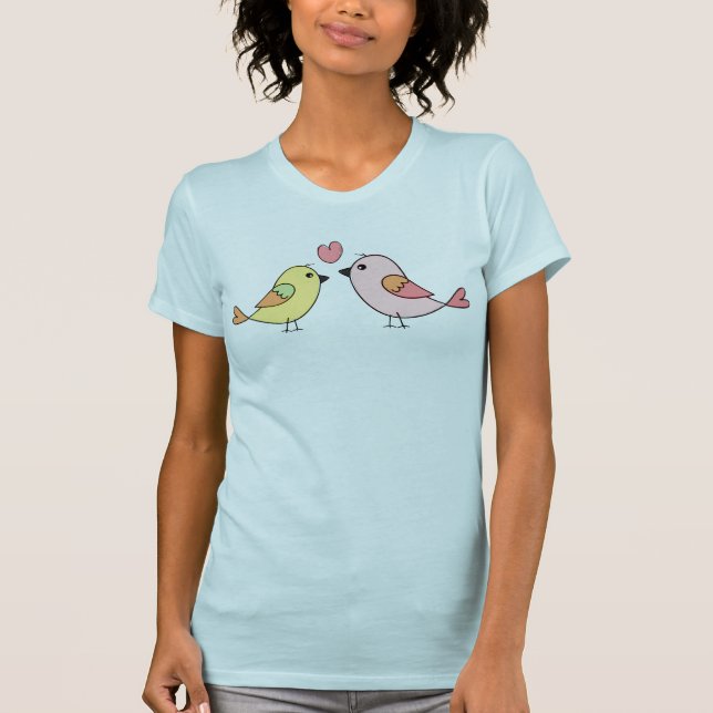 Cute Love Birds Pastel Illustration T-Shirt (Front)