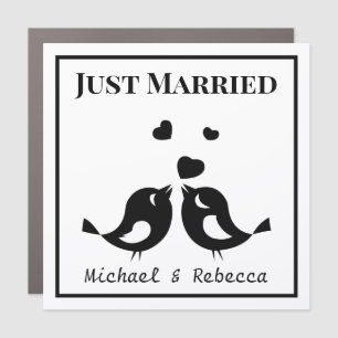 Cute Love Birds Personalised Just Married Car Magnet