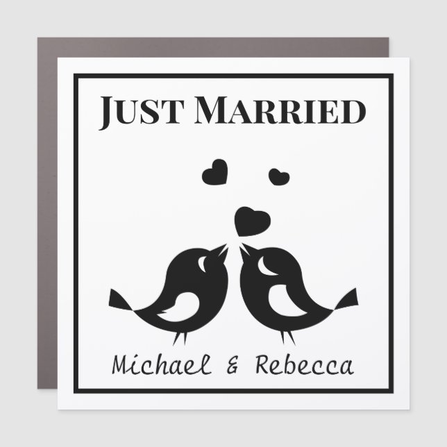Cute Love Birds Personalised Just Married Car Magnet (Front)