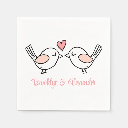 Cute Love Birds Pink Black Lovebird Wedding Napkin