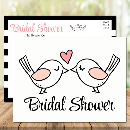 Cute Love Birds Pink Black Lovebirds Bridal Shower Invitation Postcard