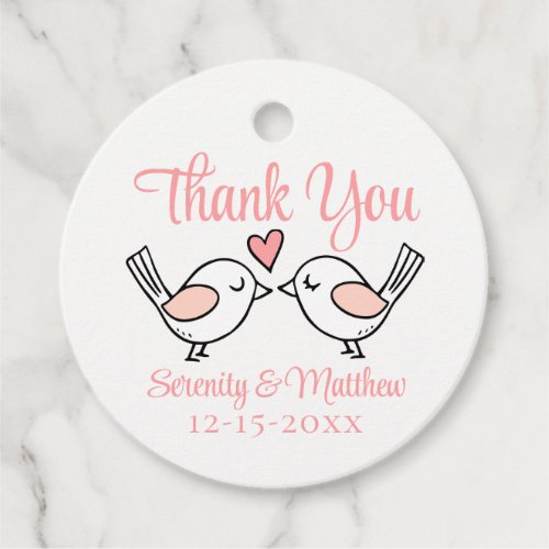 Cute Love Birds Pink Love Birds Thank You Wedding  Favor Tags