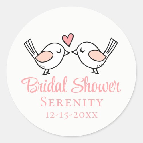 Cute Love Birds Pink Lovebirds Bridal Shower  Classic Round Sticker
