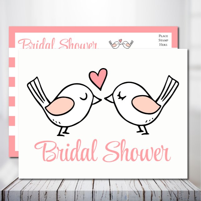 Cute Love Birds Pink Lovebirds Bridal Shower Invitation Postcard (Creator Uploaded)