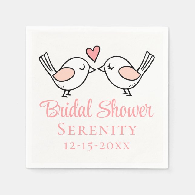 Cute Love Birds Pink Lovebirds Bridal Shower  Napkins (Front)