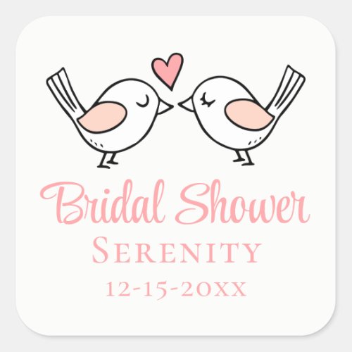 Cute Love Birds Pink Lovebirds Bridal Shower   Square Sticker