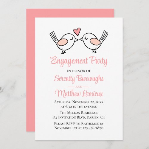 Cute Love Birds Pink Lovebirds Wedding Engagement Invitation