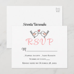 Cute Love Birds Pink Lovebirds Wedding RSVP Postcard
