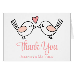 Cute Love Birds Pink Lovebirds Wedding Thank You Cards