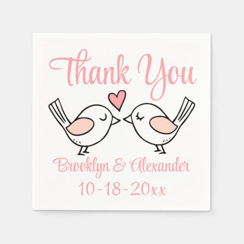 Cute Love Birds Pink Thank You Lovebirds Wedding Napkins