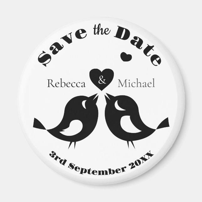 Cute Love Birds Save the Date Personalised Magnet (Front)