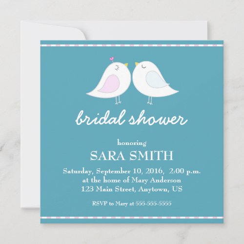 Cute Love Birds Teal Bridal Shower Invite