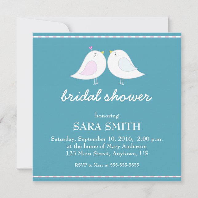 Cute Love Birds Teal Bridal Shower Invite (Front)