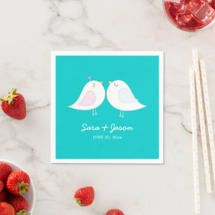 Cute Love Birds Teal Wedding Paper Napkins