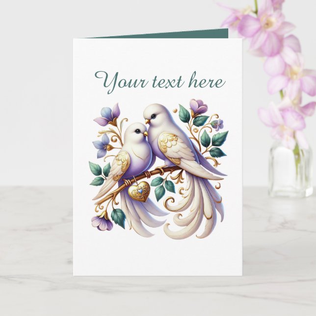 Cute love birds Wedding add text Card (Orchid)