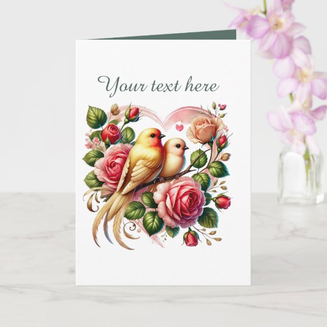 Cute love birds Wedding add text  Card (Orchid)