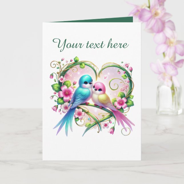 Cute love birds Wedding add text Card (Orchid)