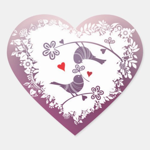 Cute Love BIrds with Purple Hearts Valentine's Day