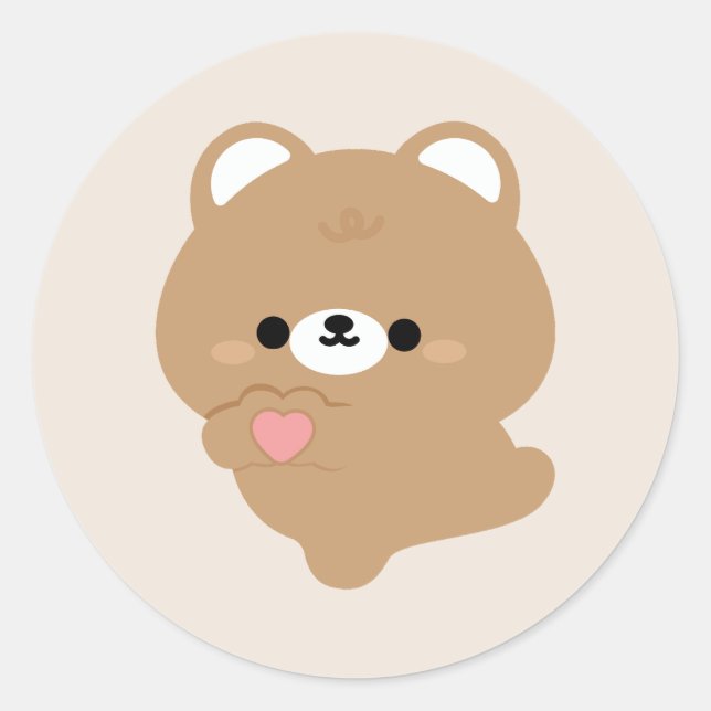 Cute Love Brown Bear Classic Round Sticker (Front)