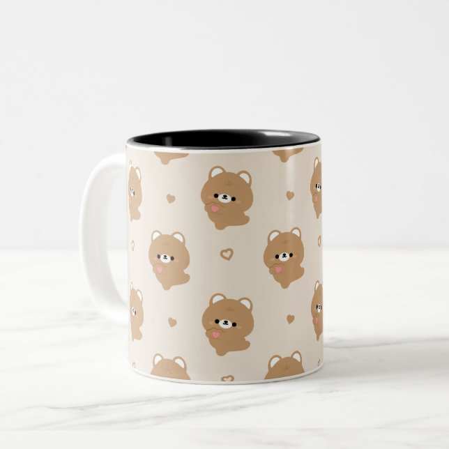 Cute Love Brown Bear Two-Tone Coffee Mug (Front Left)