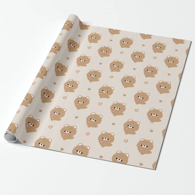 Cute Love Brown Bear Wrapping Paper (Unrolled)