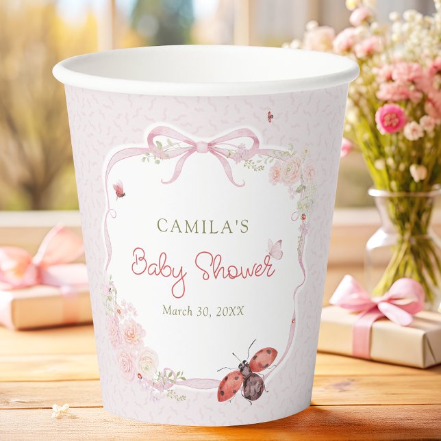 Cute Love Bug Bloom Girl Baby Shower Paper Cups (Creator Uploaded)