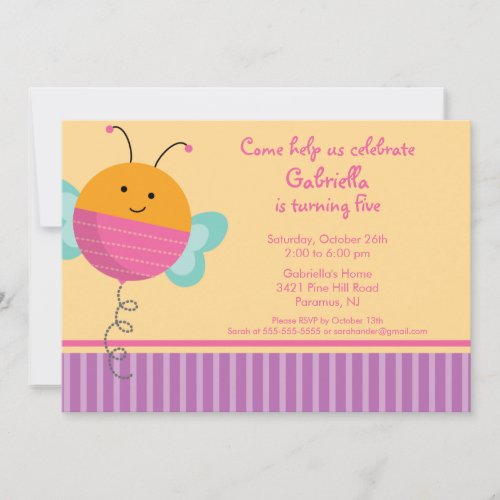 Cute Love bug Bumble Bee Birthday Party Invitation