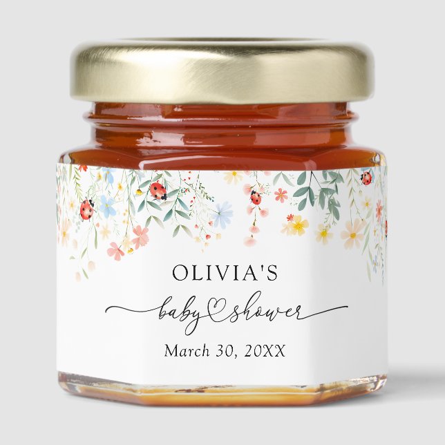 Cute Love Bug Wildflower Baby Shower Honey Jar Favors (Front)